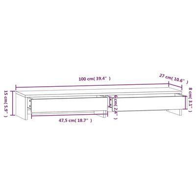 vidaXL Βάση Οθόνης Λευκή 100x27x15 εκ. από Μασίφ Ξύλο Πεύκου