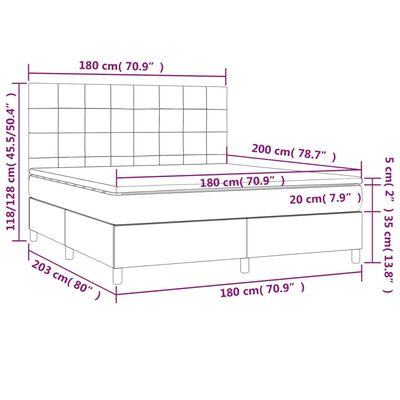 vidaXL Κρεβάτι Boxspring με Στρώμα & LED Μαύρο 180x200 εκ. Βελούδινο