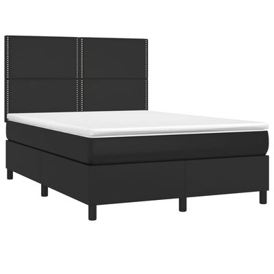 vidaXL Κρεβάτι Boxspring με Στρώμα & LED Μαύρο 140x190 εκ. Συνθ. Δέρμα