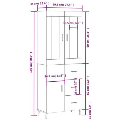 vidaXL Ντουλάπι Μαύρο 69,5x34x180 εκ. από Επεξεργασμένο Ξύλο