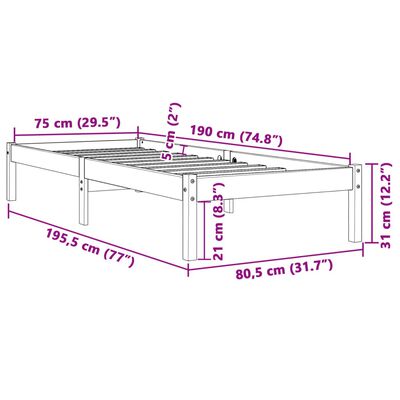 vidaXL Σκελετός Κρεβ. Χωρίς Στρώμα Καφέ Κεριού 75x190 εκ Μασίφ Πεύκο