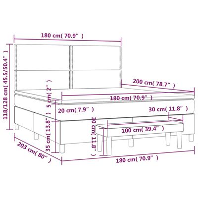 vidaXL Κρεβάτι Boxspring με Στρώμα Ανοιχτό Γκρι 180x200 εκ. Υφασμάτινο