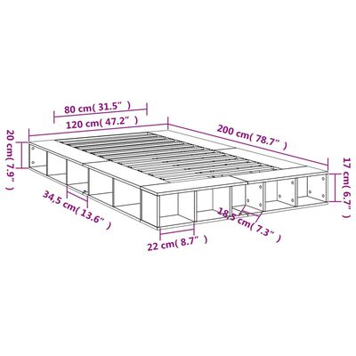 vidaXL Πλαίσιο Κρεβατιού Καπνιστή Δρυς 120x200 εκ. Επεξεργασμένο Ξύλο