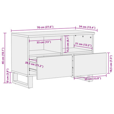 vidaXL Έπιπλο Τηλεόρασης 70x34x46 εκ. Μασίφ Ακατέργ. Ξύλο Μάνγκο