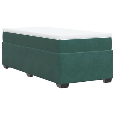 vidaXL Κρεβάτι Boxspring με Στρώμα Σκούρο Πράσινο 90x190 εκ. Βελούδινο