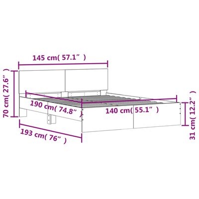 vidaXL Πλαίσιο Κρεβατιού με Κεφαλάρι Λευκό 140x190 εκ.