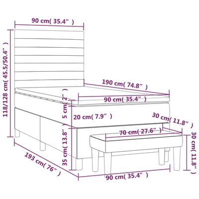 vidaXL Κρεβάτι Boxspring με Στρώμα Ανοιχτό Γκρι 90x190 εκ. Υφασμάτινο