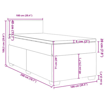 vidaXL Κρεβάτι Boxspring με Στρώμα Σκούρο Καφέ 100x200 εκ. Υφασμάτινο