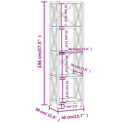 vidaXL Ραφιέρα 5 Επιπέδων 40 x 30 x 146 εκ. από Μασίφ Ξύλο Δρυός