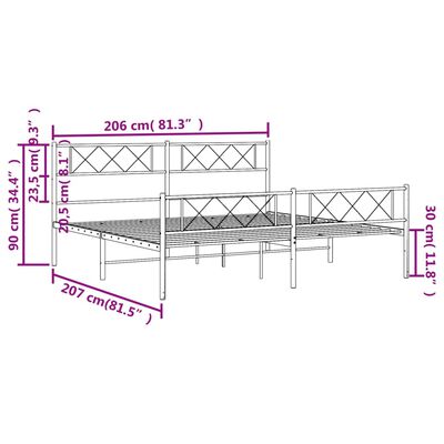 vidaXL Πλαίσιο Κρεβατιού με Κεφαλάρι&Ποδαρικό Λευκό 200x200εκ. Μέταλλο