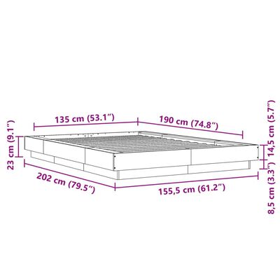 vidaXL Πλαίσιο Κρεβατιού με LED Λευκό 135x190 εκ Επεξεργ. Ξύλο