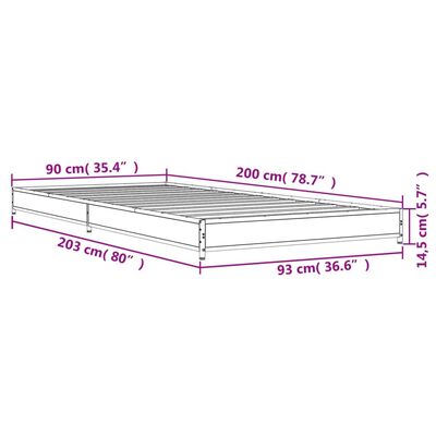 vidaXL Πλαίσιο Κρεβατιού Sonoma Δρυς 90x200 εκ. Επεξ. Ξύλο & Μέταλλο