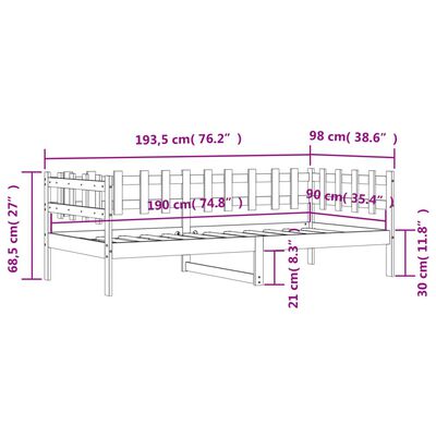 vidaXL Καναπές Κρεβάτι Χωρίς Στρώμα Λευκό 90x190 εκ. Μασίφ Ξύλο Πεύκου