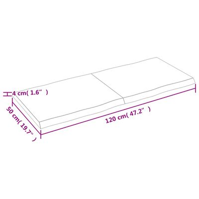 vidaXL Επιφ Τραπεζιού Αν Καφέ 120x50x(2-4)εκ.Ακατέργ. Μασίφ Ξύλο Δρυός