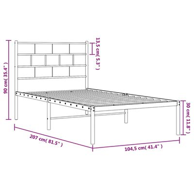 vidaXL Πλαίσιο Κρεβατιού με Κεφαλάρι Λευκό 100 x 200 εκ. Μεταλλικό