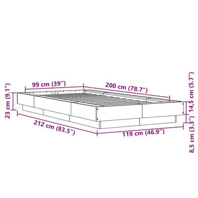 vidaXL Πλαίσιο Κρεβατιού Μαύρο 100x200 εκ. Επεξεργ. Ξύλο