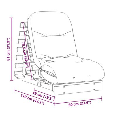 vidaXL Καναπές Κρεβάτι Futon με Στρώμα 60x206x11 εκ. Μασίφ Ξύλο Πεύκου