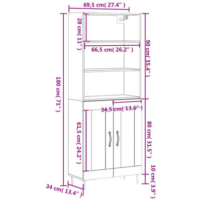 vidaXL Ντουλάπι Καφέ Δρυς 69,5 x 34 x 180 εκ. από Επεξεργασμένο Ξύλο