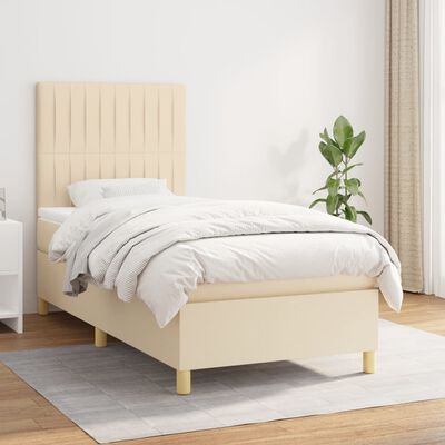 vidaXL Κρεβάτι Boxspring με Στρώμα Κρεμ 90x190 εκ.Υφασμάτινο