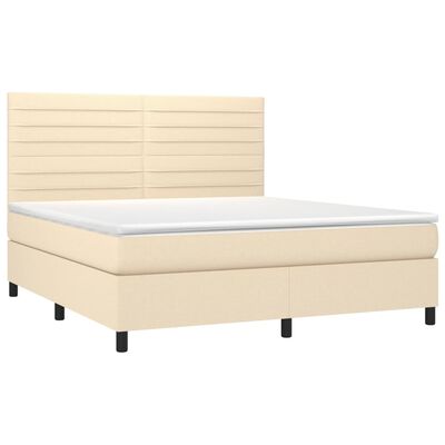 vidaXL Κρεβάτι Boxspring με Στρώμα & LED Κρεμ 180x200 εκ. Υφασμάτινο