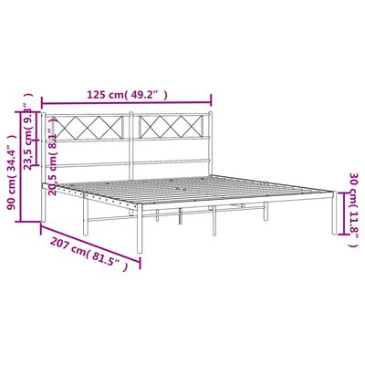 vidaXL Πλαίσιο Κρεβατιού με Κεφαλάρι Μαύρο 120 x 200 εκ. Μεταλλικό