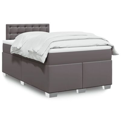 vidaXL Κρεβάτι Boxspring με Στρώμα Γκρι 120x190εκ. από Συνθετικό Δέρμα