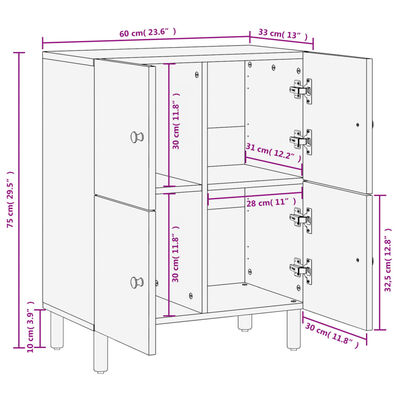 vidaXL Βοηθητικό Ντουλάπι Μαύρο 60 x 33 x 75 εκ. από Μασίφ Ξύλο Μάνγκο