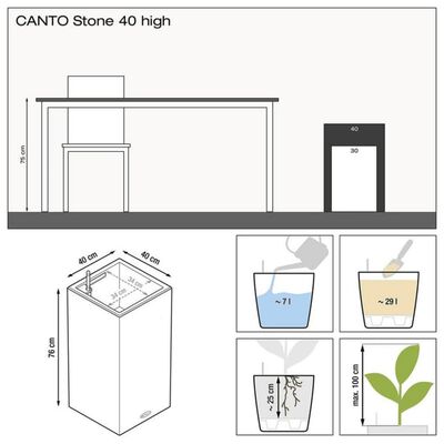 LECHUZA Ζαρντινιέρα CANTO Stone 40 High ALL-IN-ONE Γκρι Πέτρας