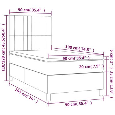 vidaXL Κρεβάτι Boxspring με Στρώμα Κρεμ 90x190 εκ.Υφασμάτινο