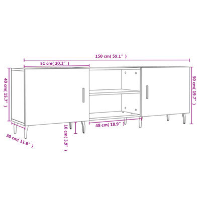 vidaXL Έπιπλο Τηλεόρασης Γυαλ. Λευκό150x30x50εκ.Επεξεργασμένο Ξύλο