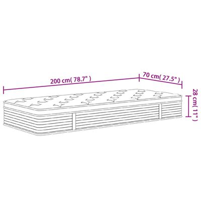 vidaXL Στρώμα με Pocket Springs Μεσαία Plus Σκληρότητα 70x200 εκ.