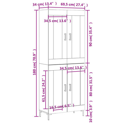 vidaXL Ντουλάπι Γκρι Σκυροδέματος 69,5x34x180 εκ. Επεξεργασμένο Ξύλο