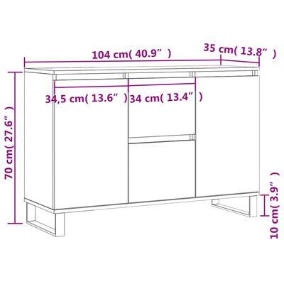 vidaXL Μπουφές Γκρι Sonoma 104 x 35 x 70 εκ. από Επεξεργασμένο Ξύλο