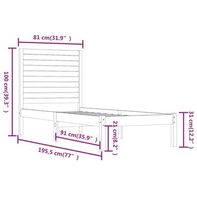 vidaXL Πλαίσιο Κρεβατιού Μελί 75x190 εκ. Ξύλο Πεύκου Small Single