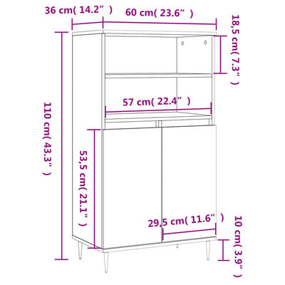 vidaXL Ντουλάπι Μαύρο 60 x 36 x 110 εκ. από Επεξεργασμένο Ξύλο