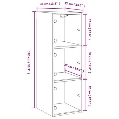 vidaXL Ντουλάπι Τοίχου Sonoma Δρυς 35x37x100 εκ. με Γυάλινες Πόρτες