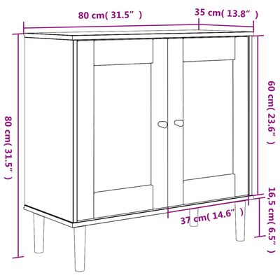 vidaXL Ντουλάπι SENJA Καφέ / Ρατάν 80 x 35 x 80 εκ. Μασίφ Ξύλο Πεύκου