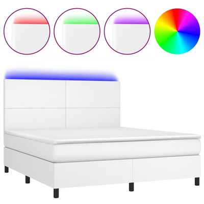 vidaXL Κρεβάτι Boxspring με Στρώμα & LED Λευκό 160x200 εκ. Συνθ. Δέρμα