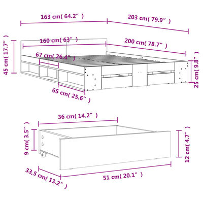 vidaXL Πλαίσιο Κρεβατιού με συρτάρια Sonoma Δρυς 160x200εκ. Επεξ. Ξύλο