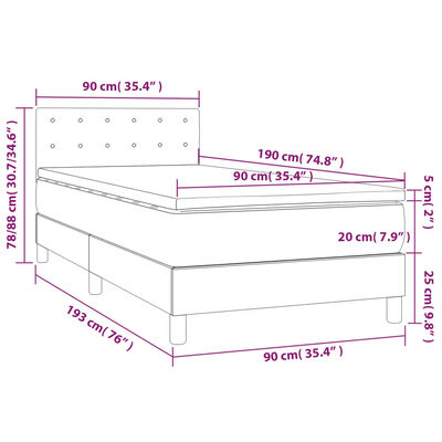 vidaXL Κρεβάτι Boxspring με Στρώμα Κρεμ 90x190 εκ.Υφασμάτινο