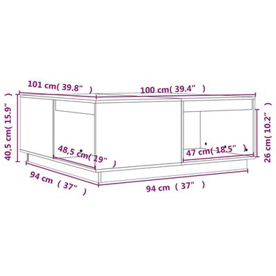 vidaXL Τραπεζάκι Σαλονιού Καφέ Μελί 100x101x40,5 εκ. Μασίφ Ξύλο Πεύκου