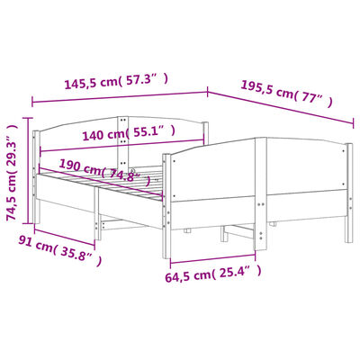 vidaXL Σκελετός Κρεβατιού Χωρίς Στρώμα 140x190 εκ Μασίφ Ξύλο Πεύκου