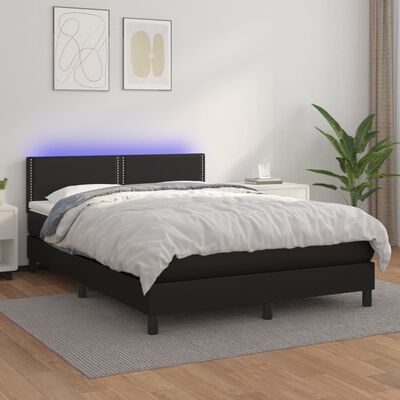 vidaXL Κρεβάτι Boxspring με Στρώμα & LED Μαύρο 140x190 εκ. Συνθ. Δέρμα