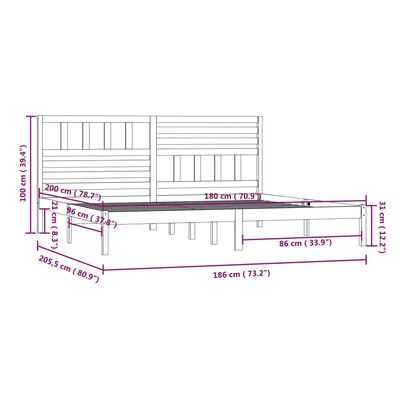 vidaXL Σκελετός Κρεβατιού Χωρίς Στρώμα 180x200 εκ Μασίφ Ξύλο Πεύκου