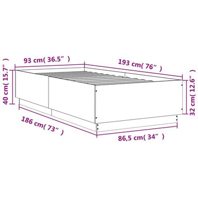 vidaXL Πλαίσιο Κρεβατιού με LED Sonoma Δρυς 90 x 190 εκ. Επεξ. Ξύλο