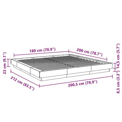 vidaXL Πλαίσιο Κρεβατιού με LED Καφέ δρυς 180x200 εκ. Επεξ. Ξύλο