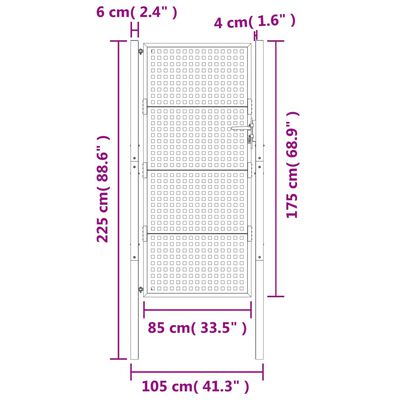 vidaXL Πύλη Κήπου Ανθρακί 105 x 225 εκ. Ατσάλινη