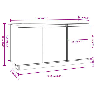 vidaXL Μπουφές με Συρτάρια Λευκός 111x34x60 εκ. από Μασίφ Ξύλο Πεύκου