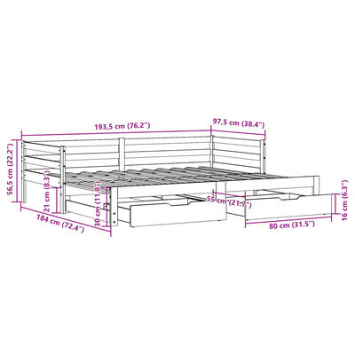 vidaXL Καναπές Κρεβάτι Συρόμενος Χωρίς Στρώμα 90x190 εκ. & Συρτάρια