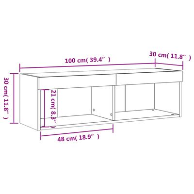 vidaXL Έπιπλο Τηλεόρασης με LED Καπνιστή Δρυς 100x30x30 εκ.